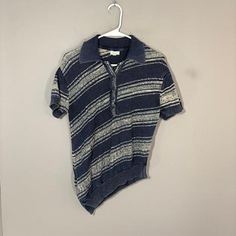 Pilcro Sweater Henley Womens Large Blue 97% Cotton Collared Short Sleeve Knit